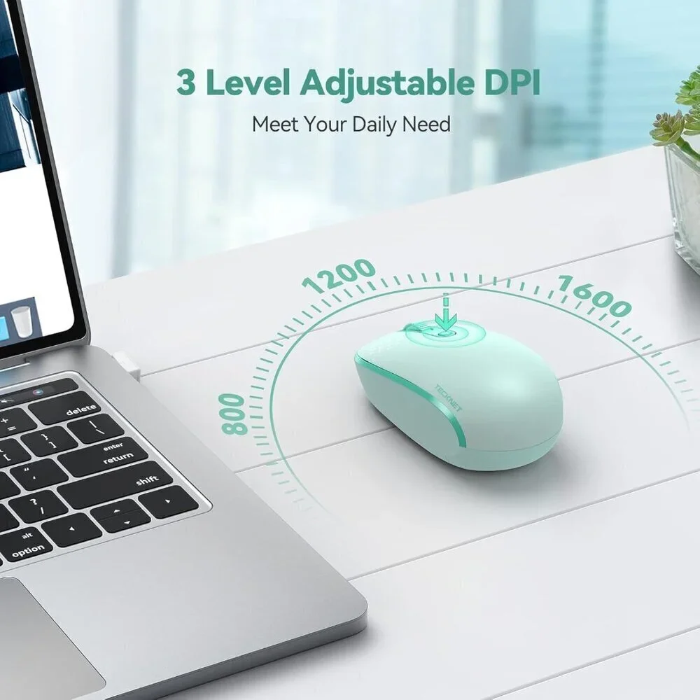 ✨Mouse Green Wireless 2.4G Quiet Computer with USB Receiver 4 Button for Laptop